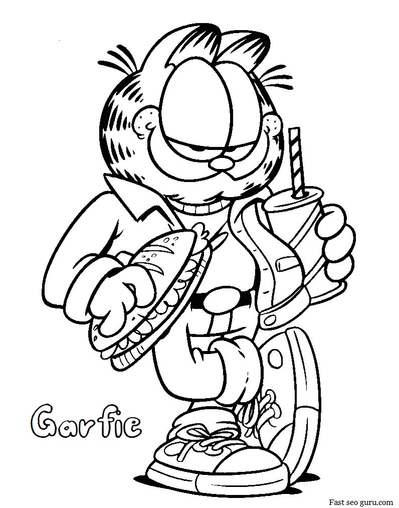 Printable cartoon garfield coloring pages
